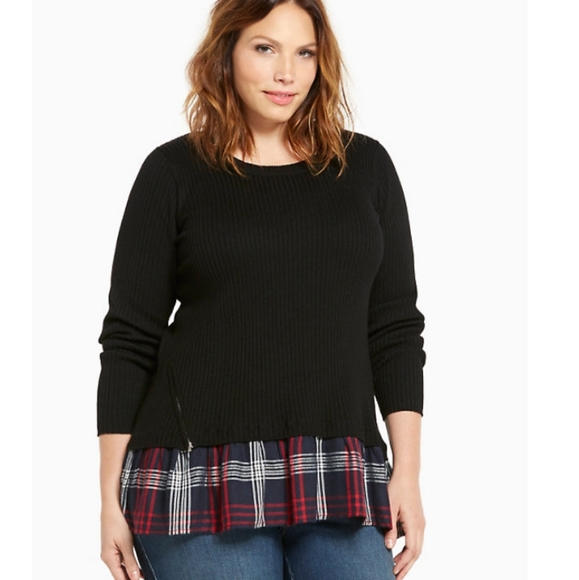 Torrid Ribbed Knit Plaid Twofer Sweater 